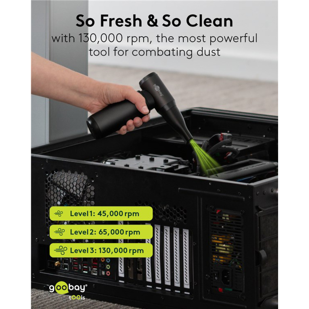 GOOBAY ηλεκτρικό air duster 77831 με φακό, 180W, 6000mAh, μαύρο