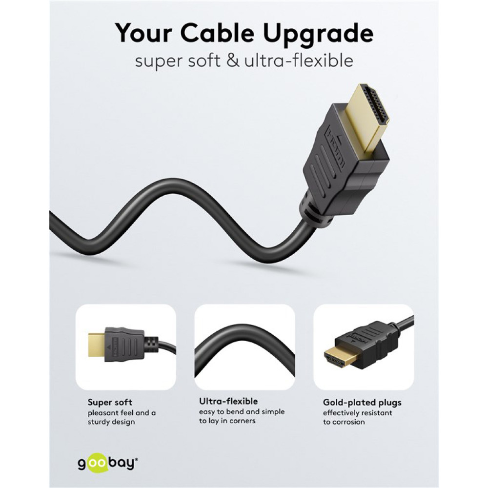 GOOBAY καλώδιο HDMI 80104 με Ethernet, soft, 4K/60Hz, 18 Gbps, 3m, μαύρο