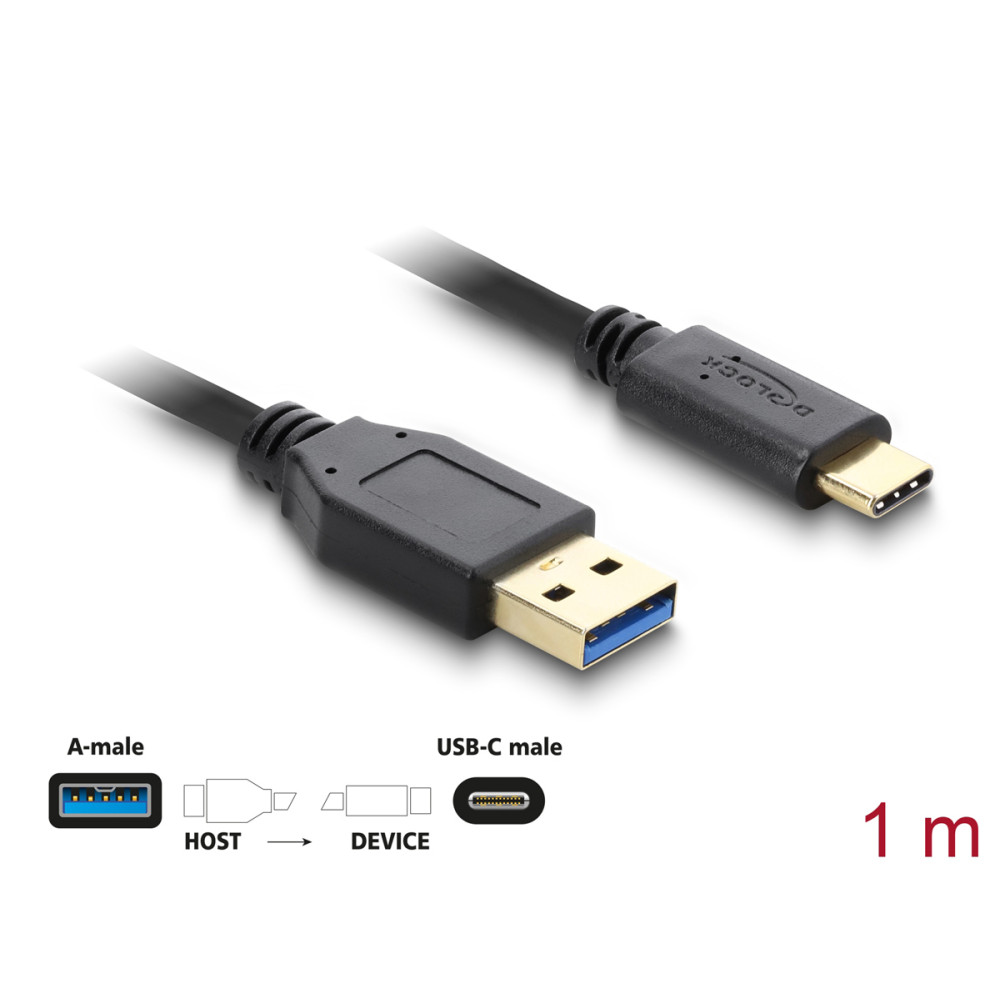 DELOCK καλώδιο USB-C σε USB 83870, 10Gbps, 1m, μαύρο