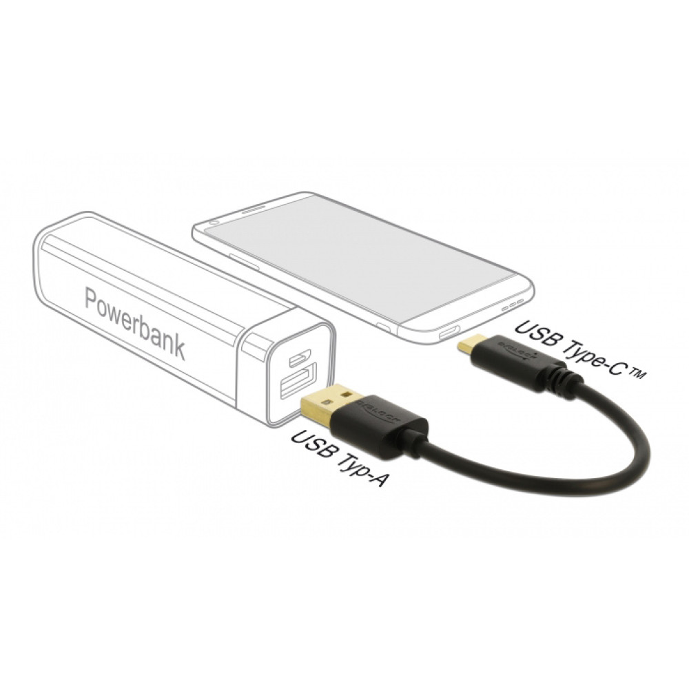DELOCK καλώδιο USB σε USB-C 85354, 3A, 22AWG, 0.15m, μαύρο