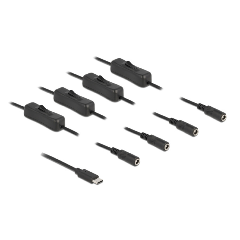 DELOCK καλώδιο USB Type-C σε 4x DC 5.5 x 2.1mm 86802, 1m, μαύρο