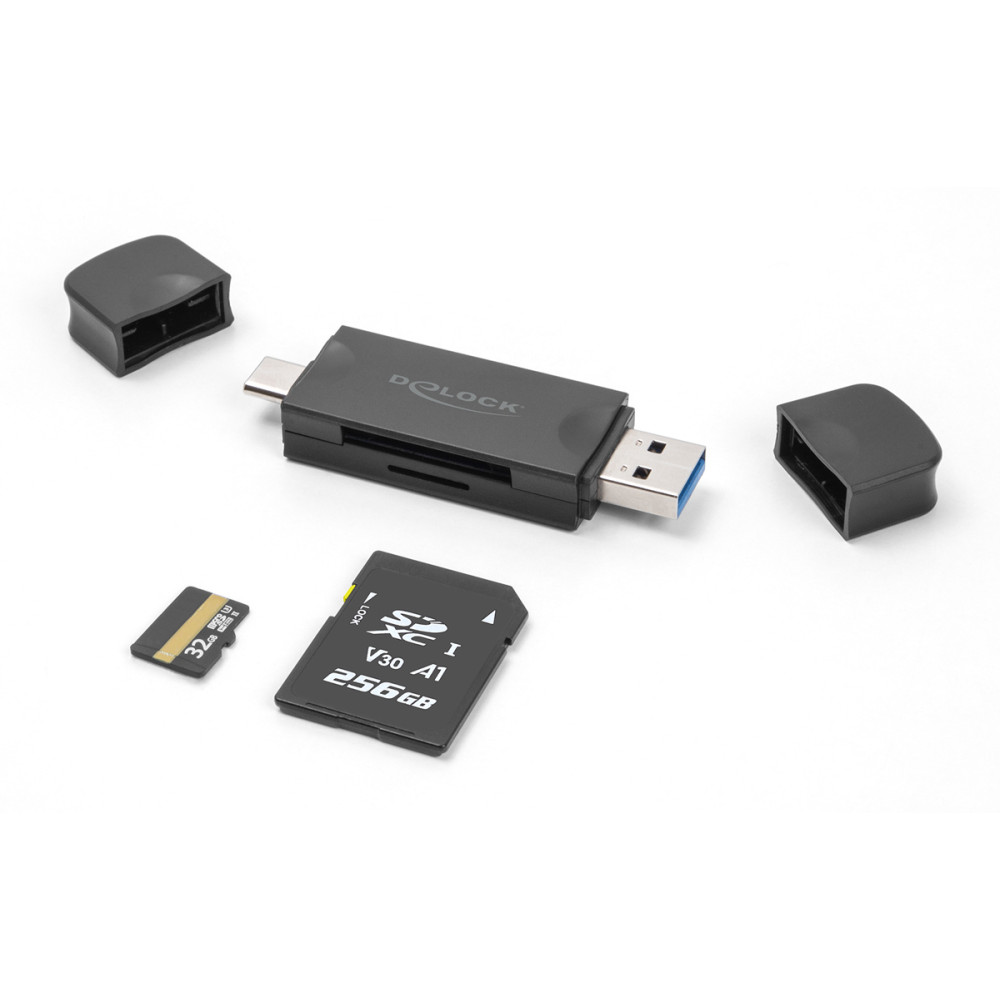 DELOCK card reader 91020 για SD & micro SD, USB/USB-C σύνδεση, 5Gbps, μαύρο