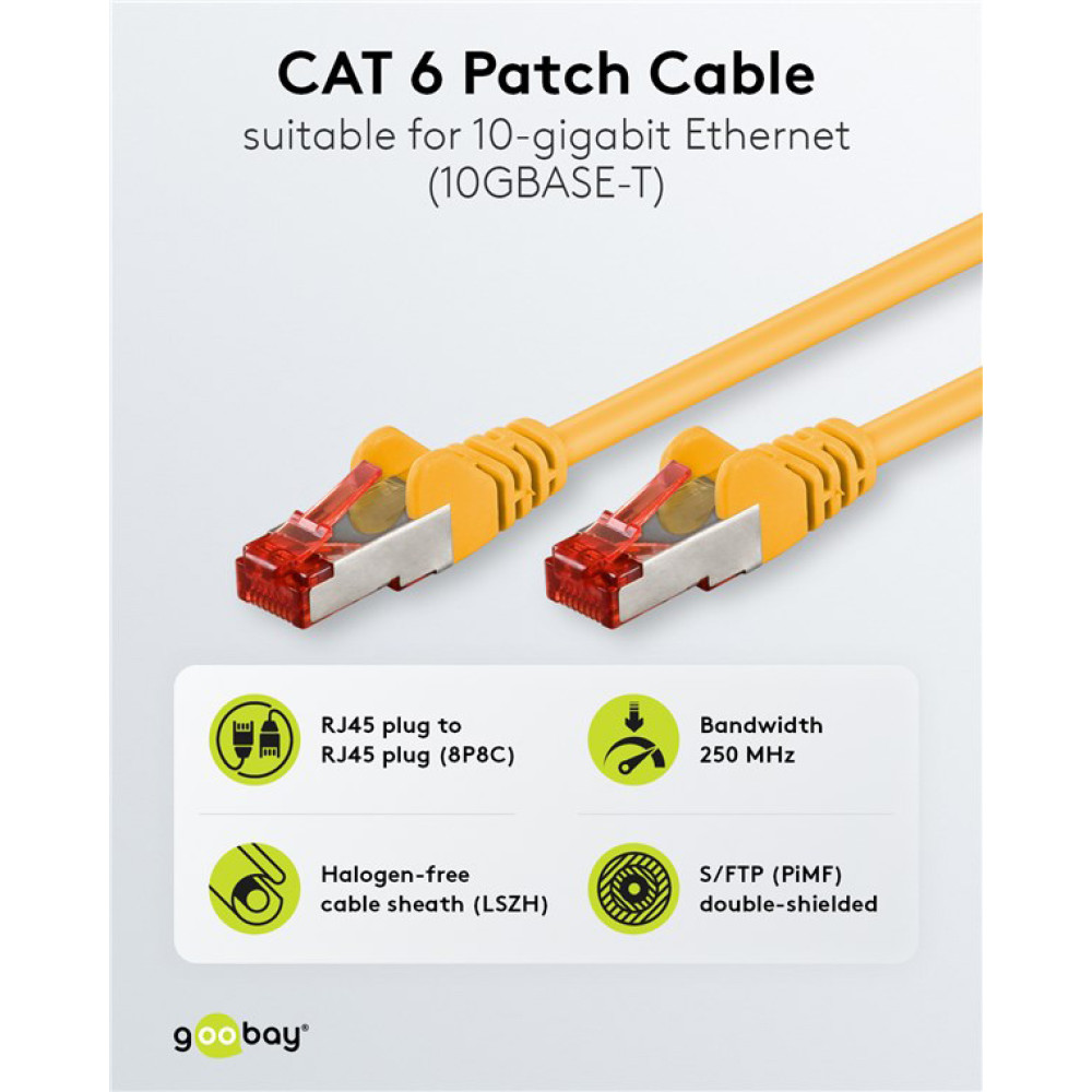 GOOBAY καλώδιο δικτύου 93210, CAT 6 S/FTP, copper, 250MHz, 0.25m, κίτρινο