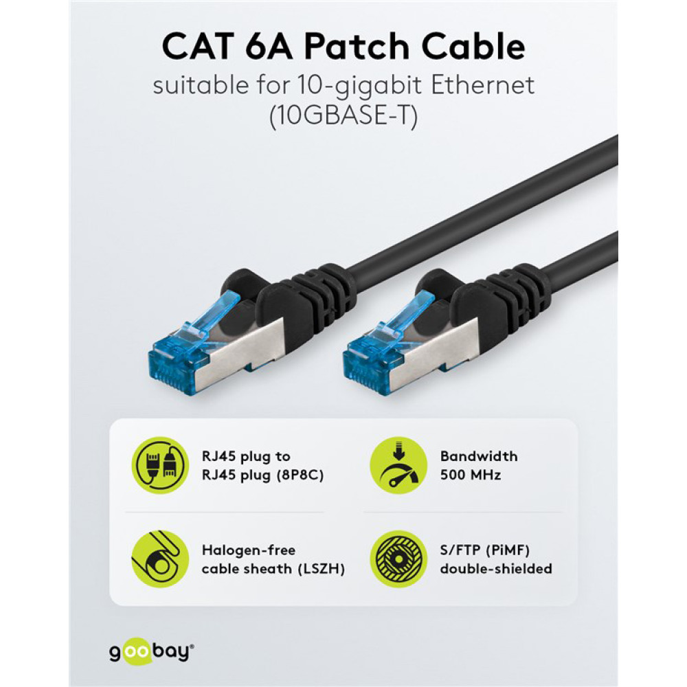 GOOBAY καλώδιο δικτύου 93664, CAT 6A S/FTP, 500MHz, Copper, 0.5m, μαύρο