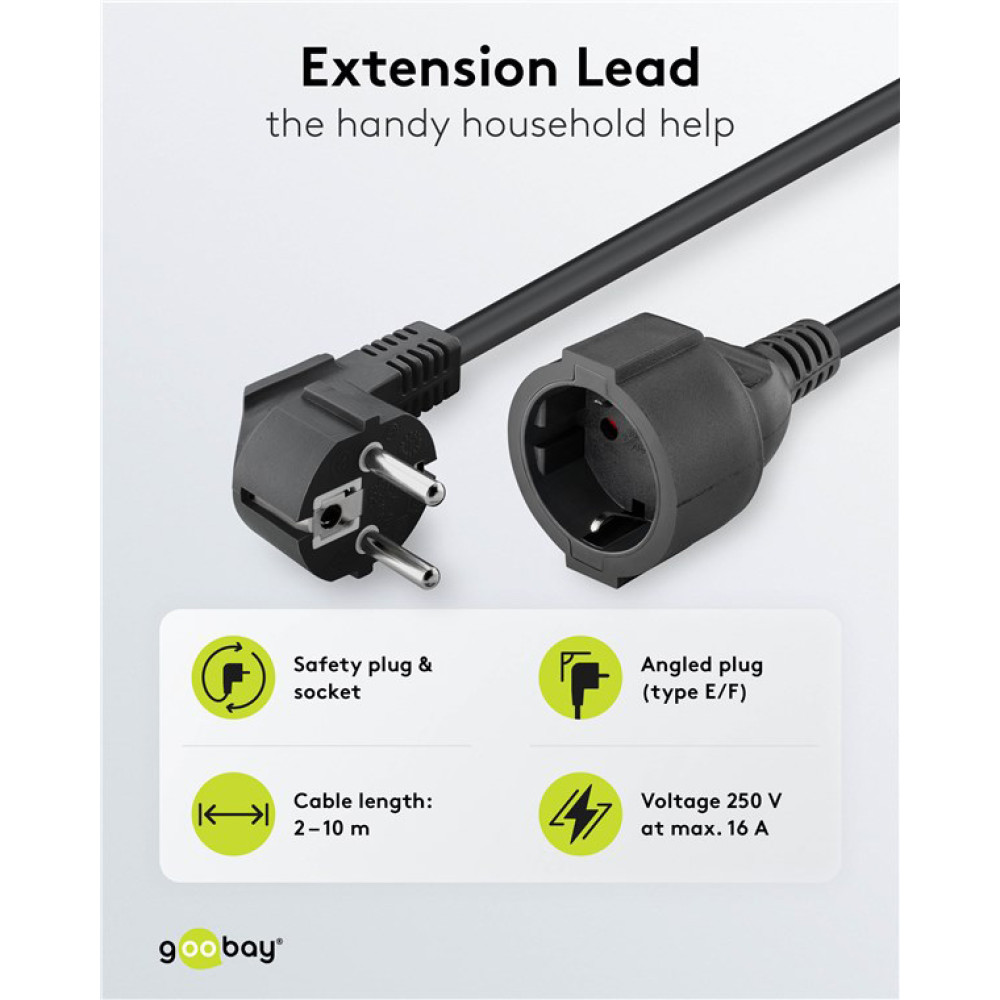 GOOBAY μπαλαντέζα προέκταση ρεύματος 94700, schuko, 3x 1.5mm², 2m, μαύρη