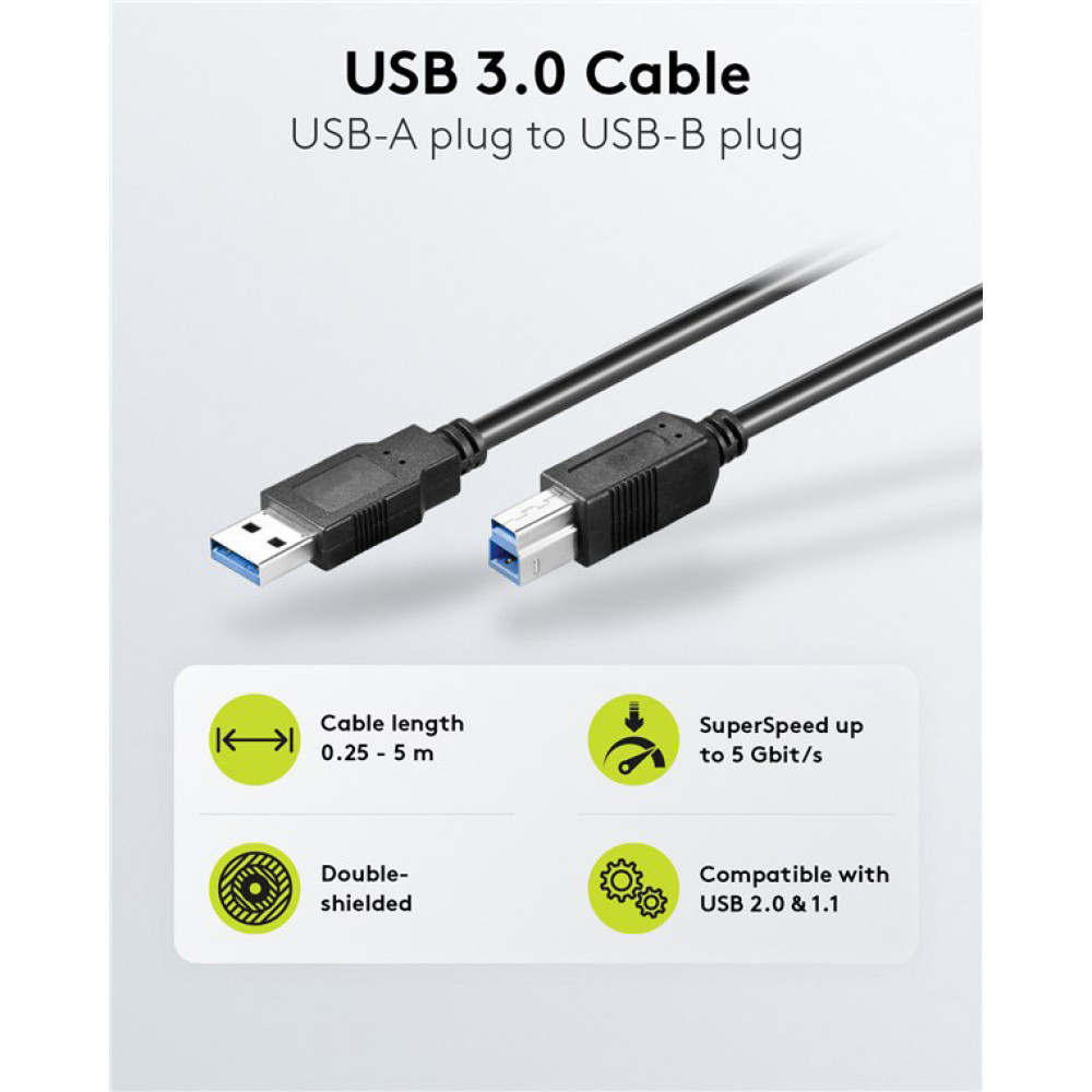 GOOBAY καλώδιο USB 3.0 σε USB Type B 95722, 0.5m, 5Gbps, μαύρο