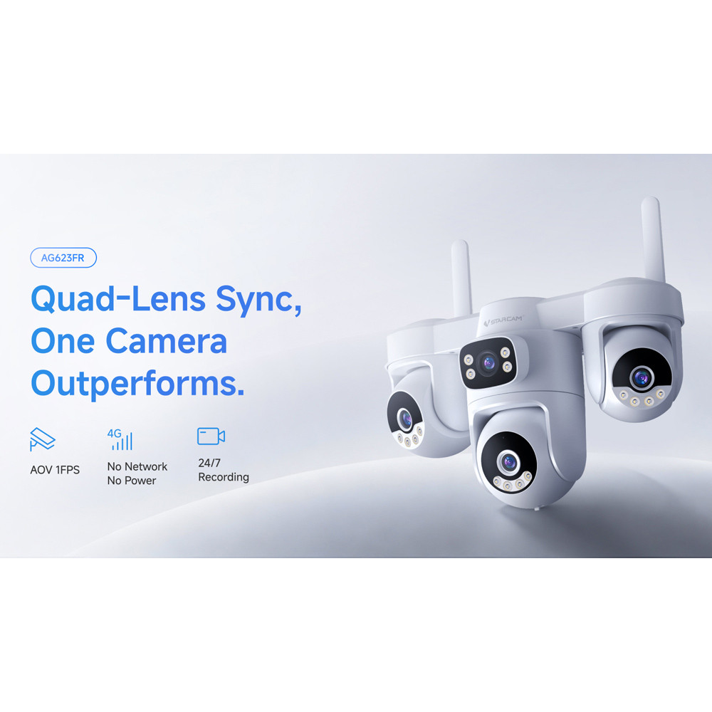 VSTARCAM smart ηλιακή κάμερα AG623FR, four-lens, 3MP, 4G, SD, PTZ, IP66