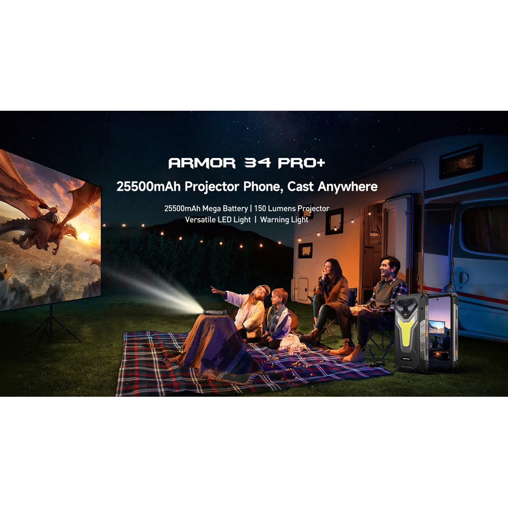 ULEFONE smartphone Armor 34 Pro Plus με βιντεοπροβολέα, 6.95", 5G, 16/512GB, 25500mAh, IP68/IP69K/MIL-STD-810H, μαύρο
