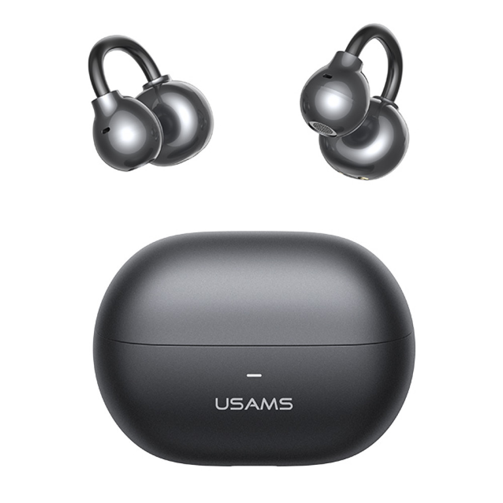 USAMS earphones με θήκη φόρτισης Echo R02, OWS, Φ11mm, 50/300mAh, μαύρα