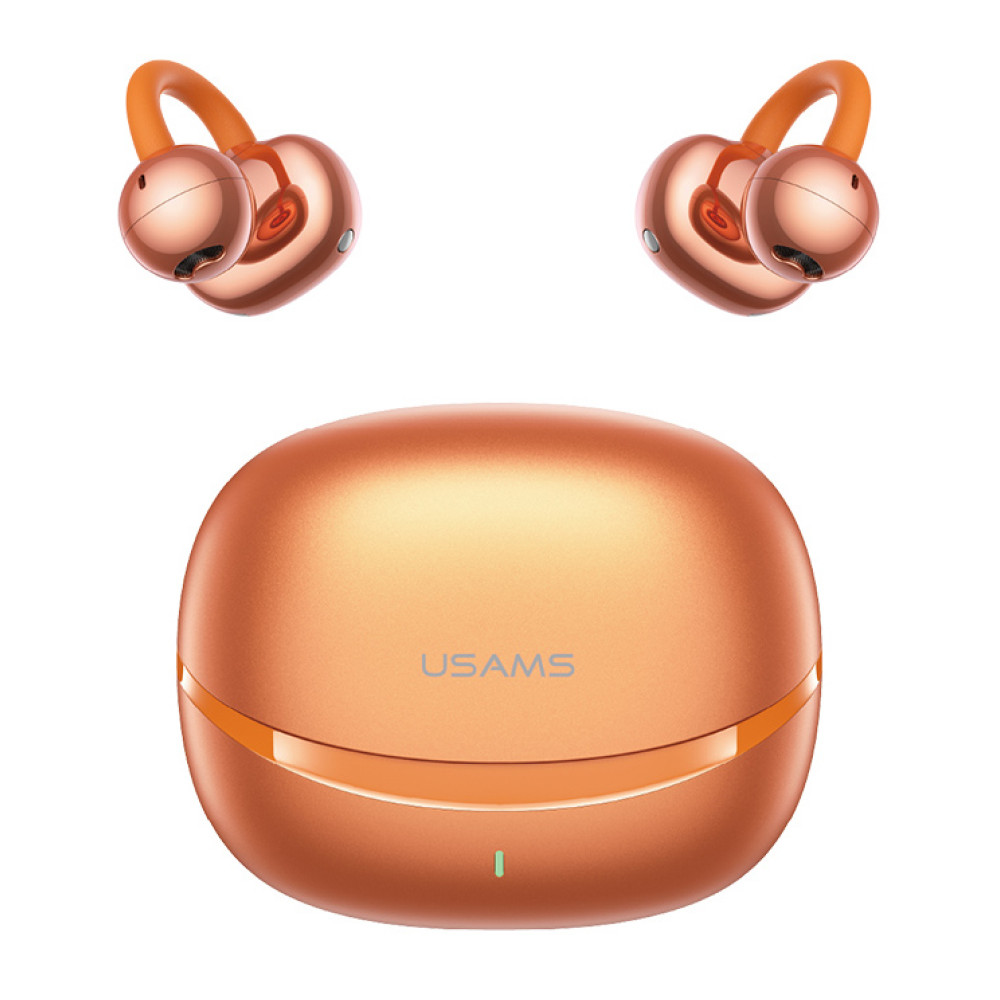 USAMS earphones με θήκη φόρτισης Echo R03, OWS, Φ11mm, 40/300mAh, πορτοκαλί