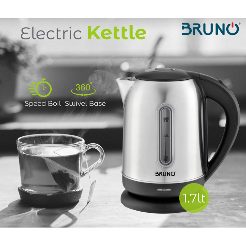 BRUNO ηλεκτρικός βραστήρας BRN-0029, 2200W, 1.7lt, βάση 360°