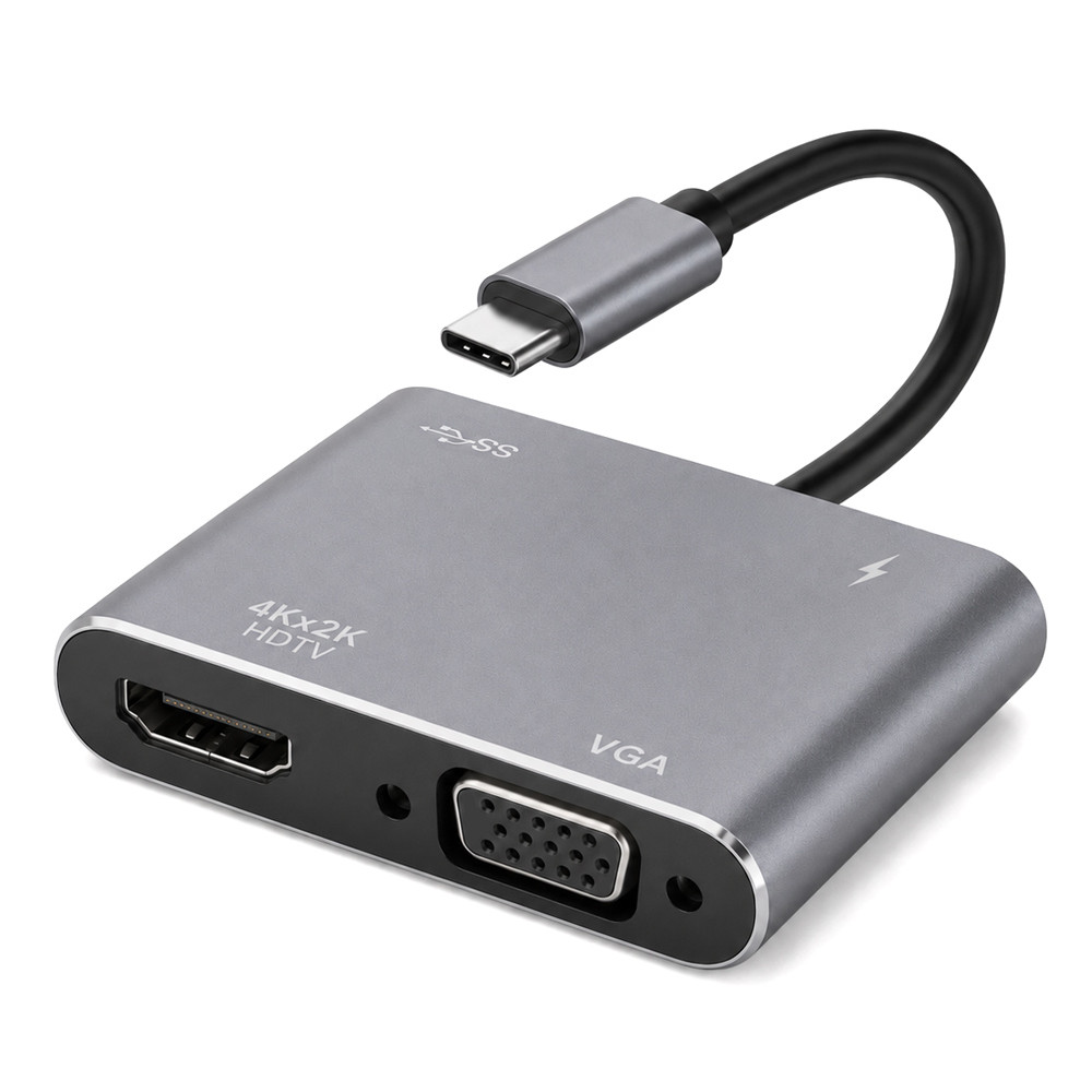POWERTECH docking station CAB-UC101, 4 θυρών, USB-C, 4K, 100W, γκρι