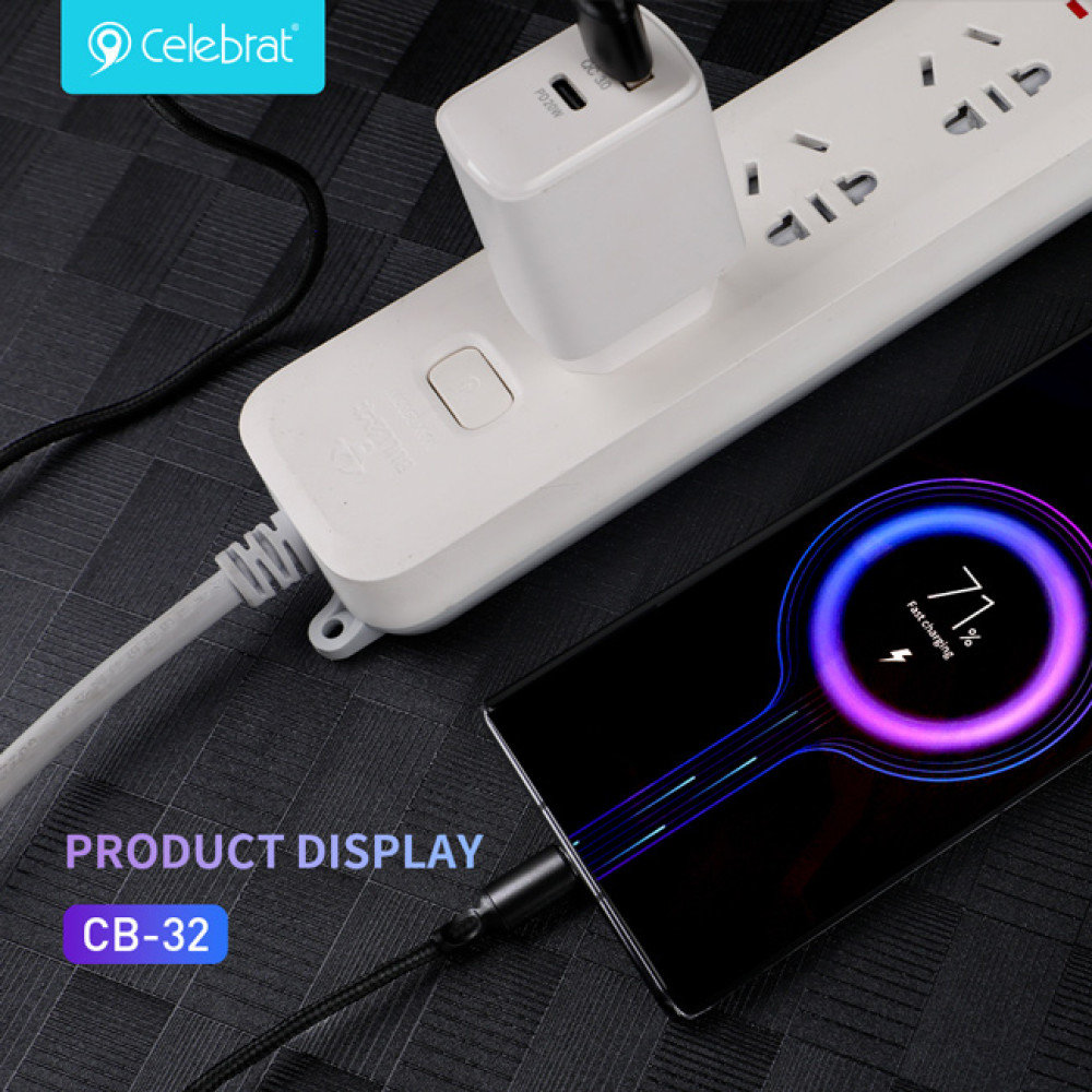 CELEBRAT καλώδιο USB-C σε USB CB-32, 3A, 1m, μαύρο