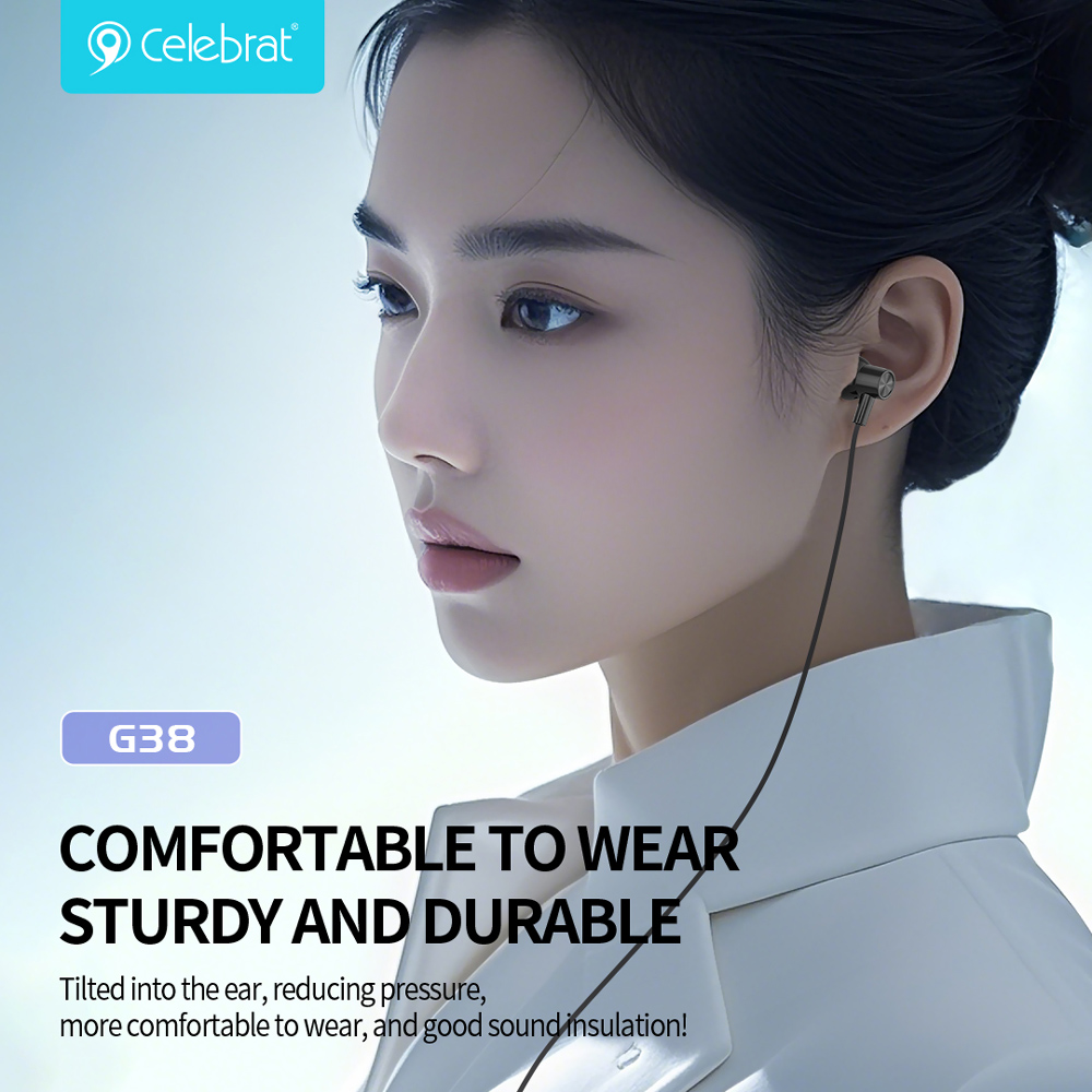 CELEBRAT earphones με μικρόφωνο G38, USB-C σύνδεση, 10mm, 1.2m, μαύρα