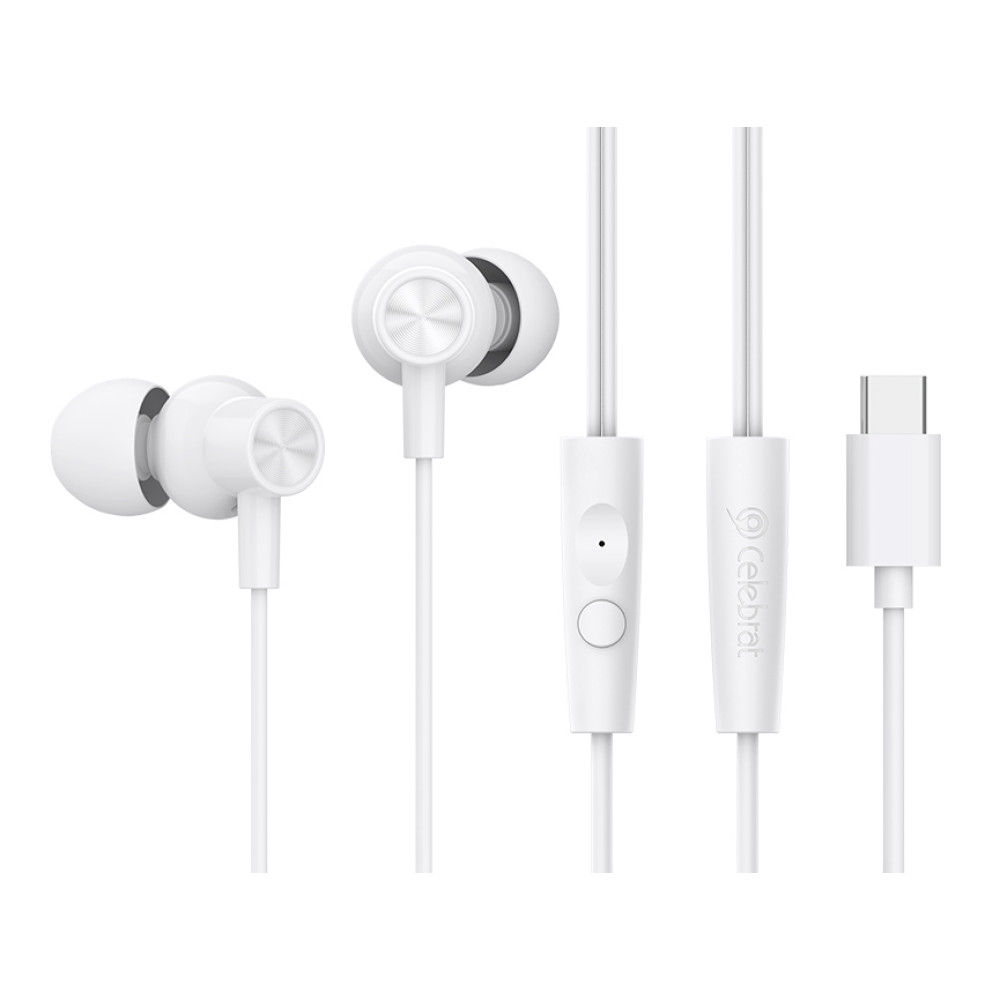 CELEBRAT earphones με μικρόφωνο G38, USB-C σύνδεση, 10mm, 1.2m, λευκά