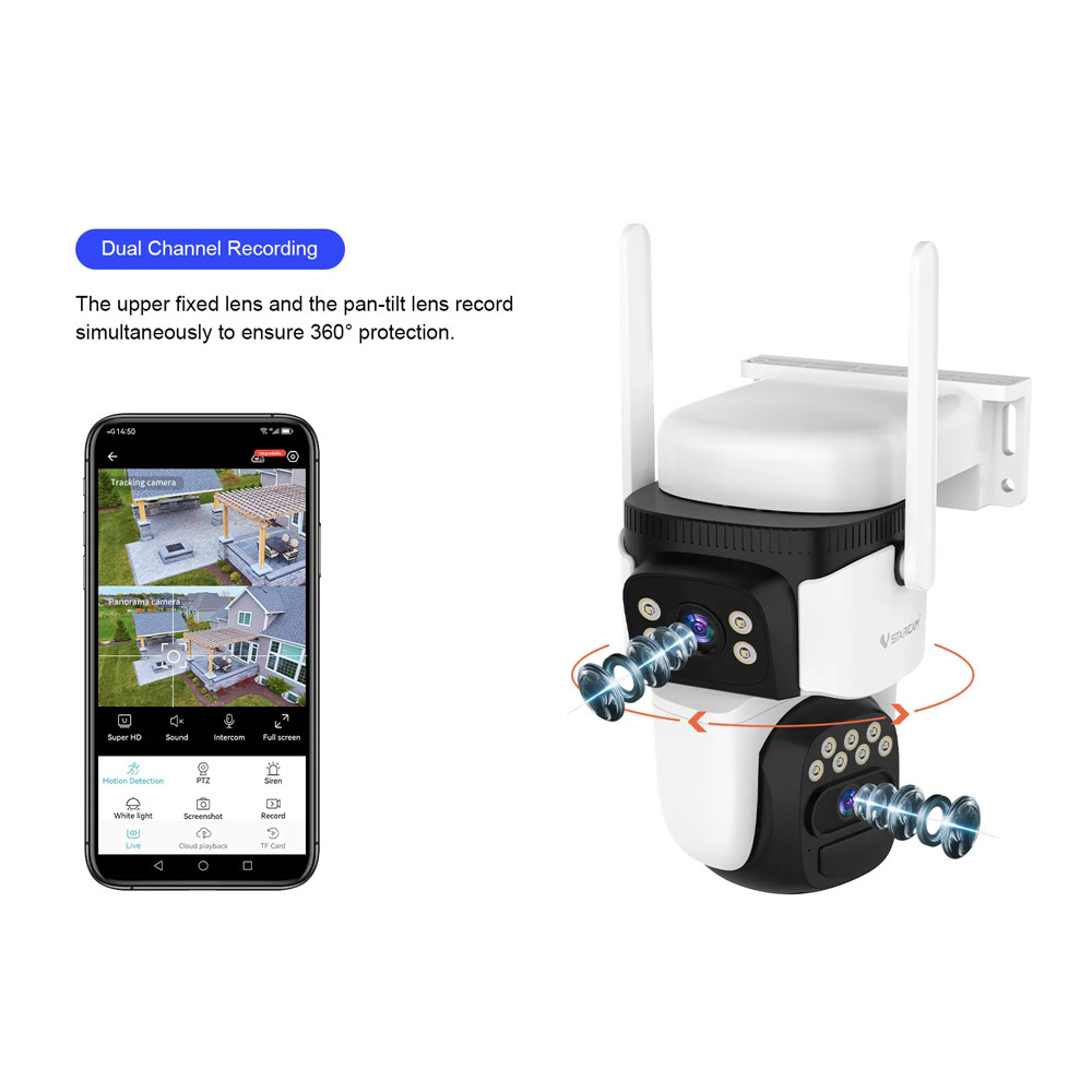 VSTARCAM smart ηλιακή κάμερα CB621DR, dual lens, 3MP, WiFi, SD, PTZ, IP66
