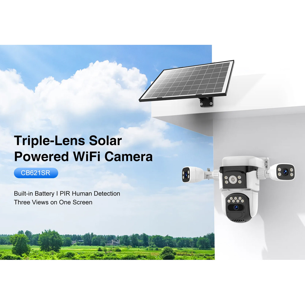 VSTARCAM smart ηλιακή κάμερα CB621SR, triple lens, 2MP, WiFi, SD, PTZ, IP66