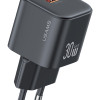 USAMS φορτιστής τοίχου CC263, USB & USB-C, 30W, GaN, μαύρος
