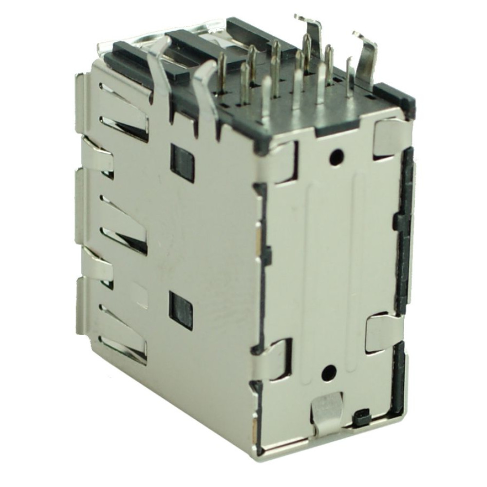USB 2.0 Connector Triple, up, Silver/Black
