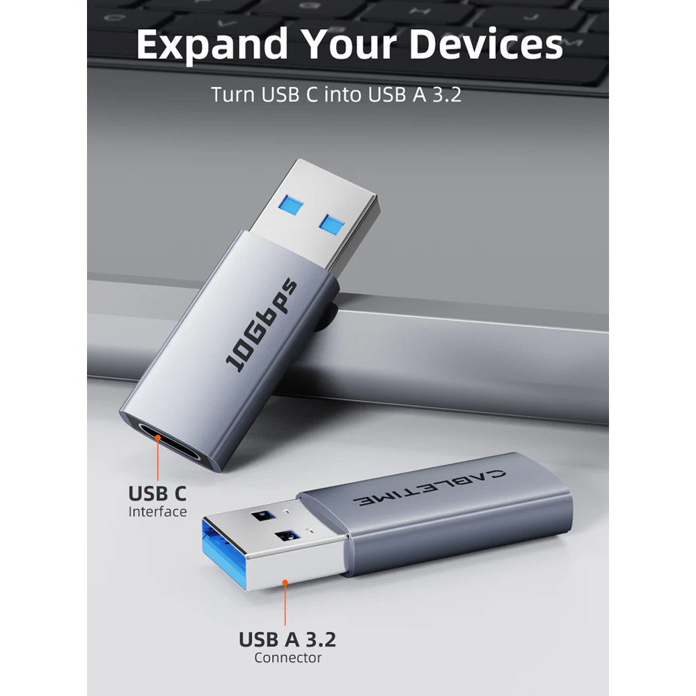 CABLETIME αντάπτορας USB-C σε USB CT-AMCF10-AG, 10Gbps, 3A, γκρι