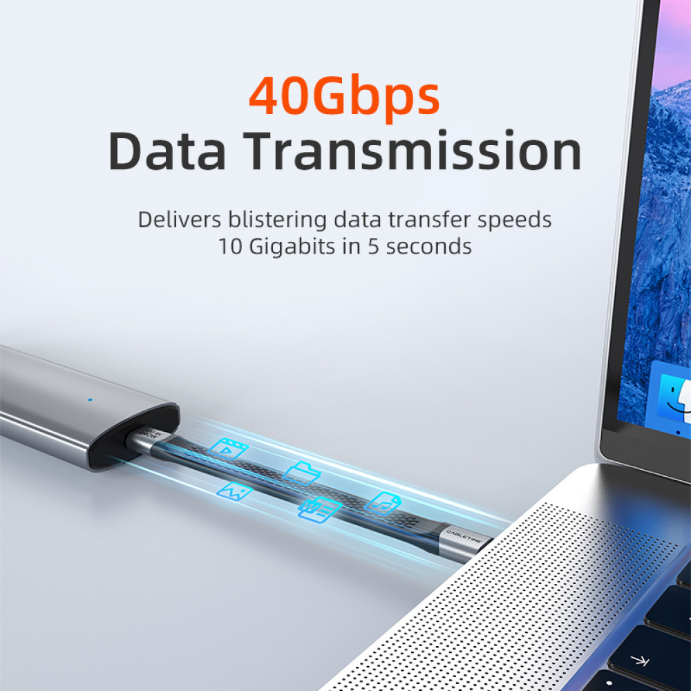 CABLETIME καλώδιο USB-C CT-FU4-AG, flat, 240W, 40Gbps, 8K/60Hz, USB4, 0.15m, μαύρο
