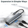 CABLETIME USB hub CT-HUBP4, 4x θυρών, 5Gbps, USB-C σύνδεση, γκρι
