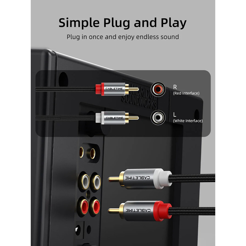 CABLETIME καλώδιο ήχου 2x RCA σε 2x RCA CT-RCA, 2m, μαύρο