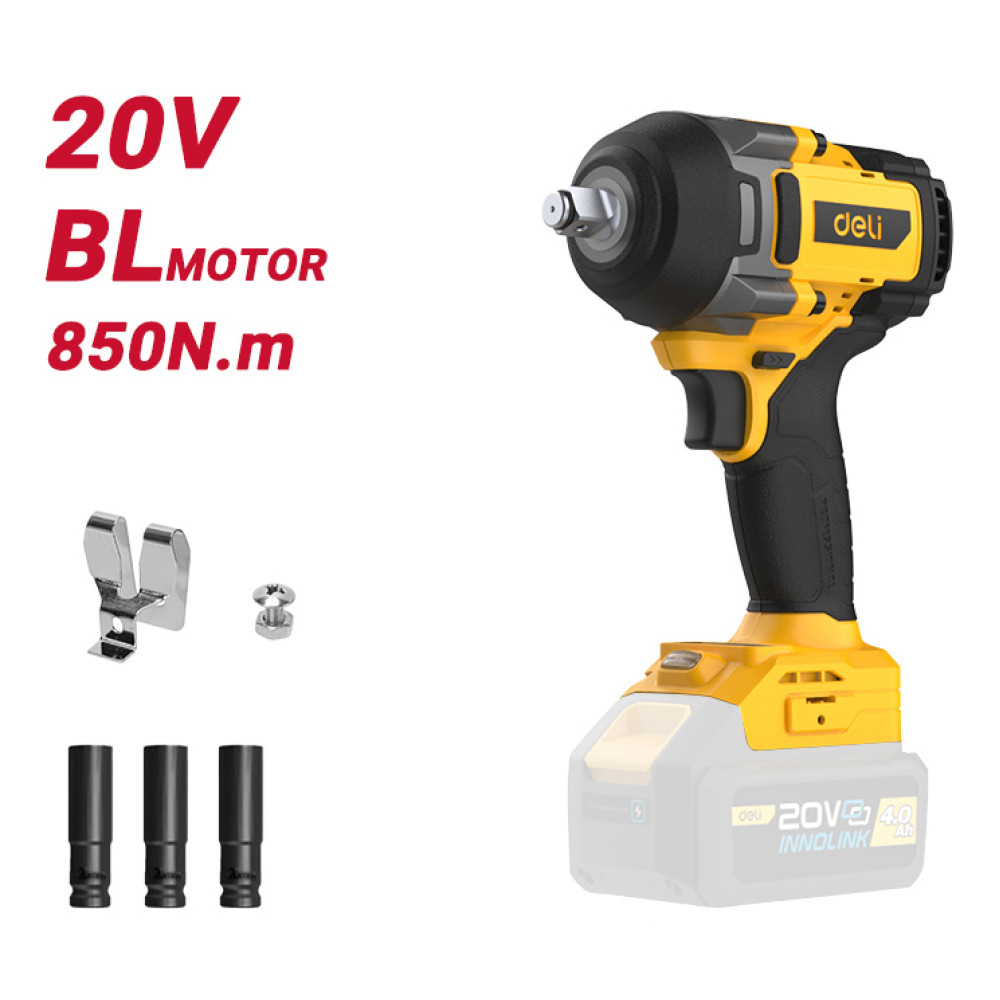 DELI κρουστικό μπουλονόκλειδο μπαταρίας DC234Z, Brushless, 20V, 850N.m, 1/2"