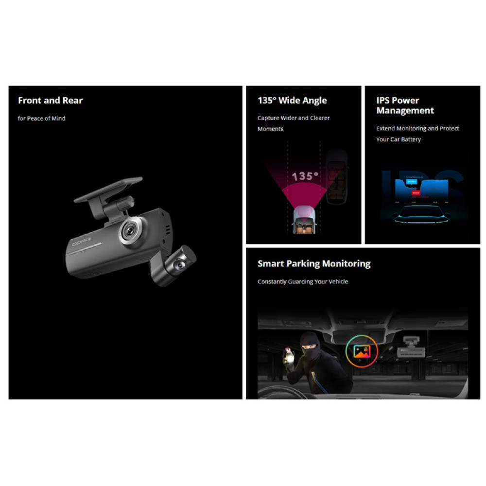 DDPAI smart σετ καμερών αυτοκινήτου N1 Dual, 1296p/1080p, WiFi