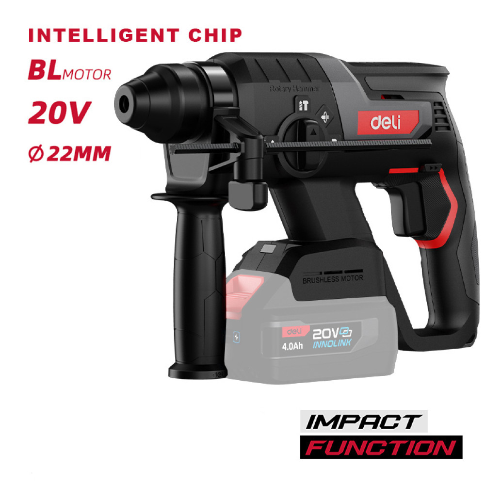 DELI κρουστικό σκαπτικό μπαταρίας DE-DC20-2, Brushless, 20V, 2J