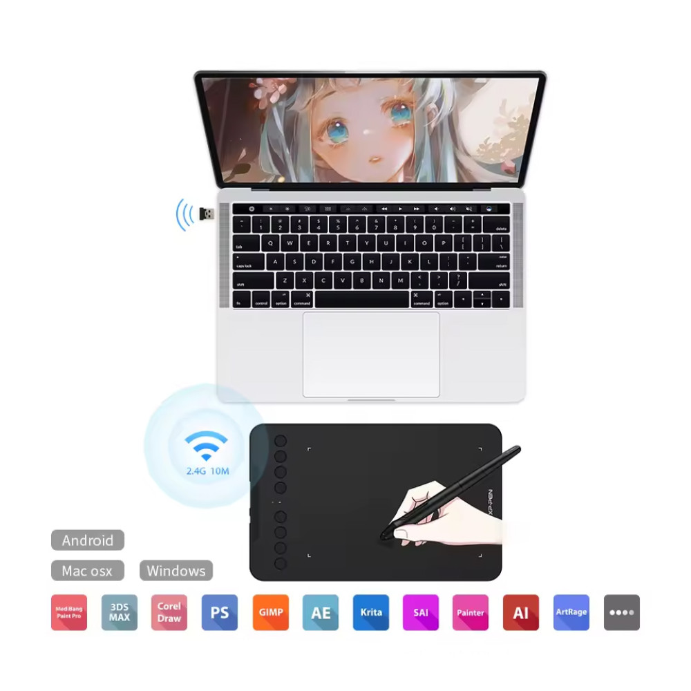 XP-PEN ταμπλέτα σχεδίασης με γραφίδα Deco Mini 7W, ασύρματη σύνδεση, 177.8x111.1mm, μαύρο