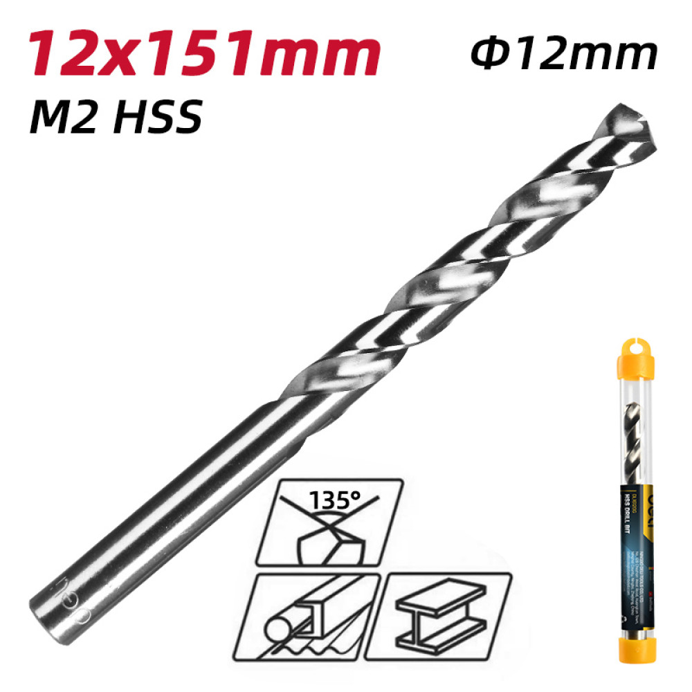 DELI τρυπάνι DL16120G για μέταλλο, M2 HSS, 12x151mm, κυλινδρικό