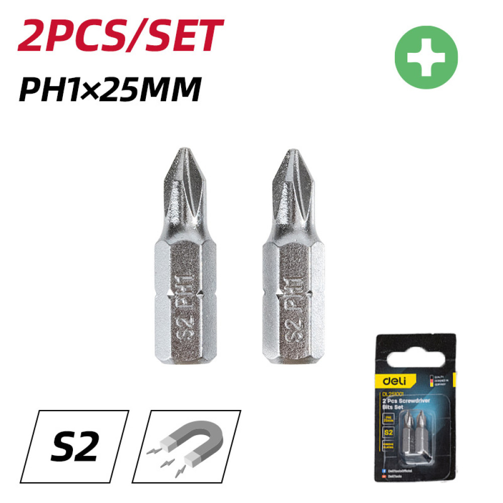 DELI σετ μύτες κατσαβιδιού DL251001, μαγνητικές, PH1x25mm, 2τμχ