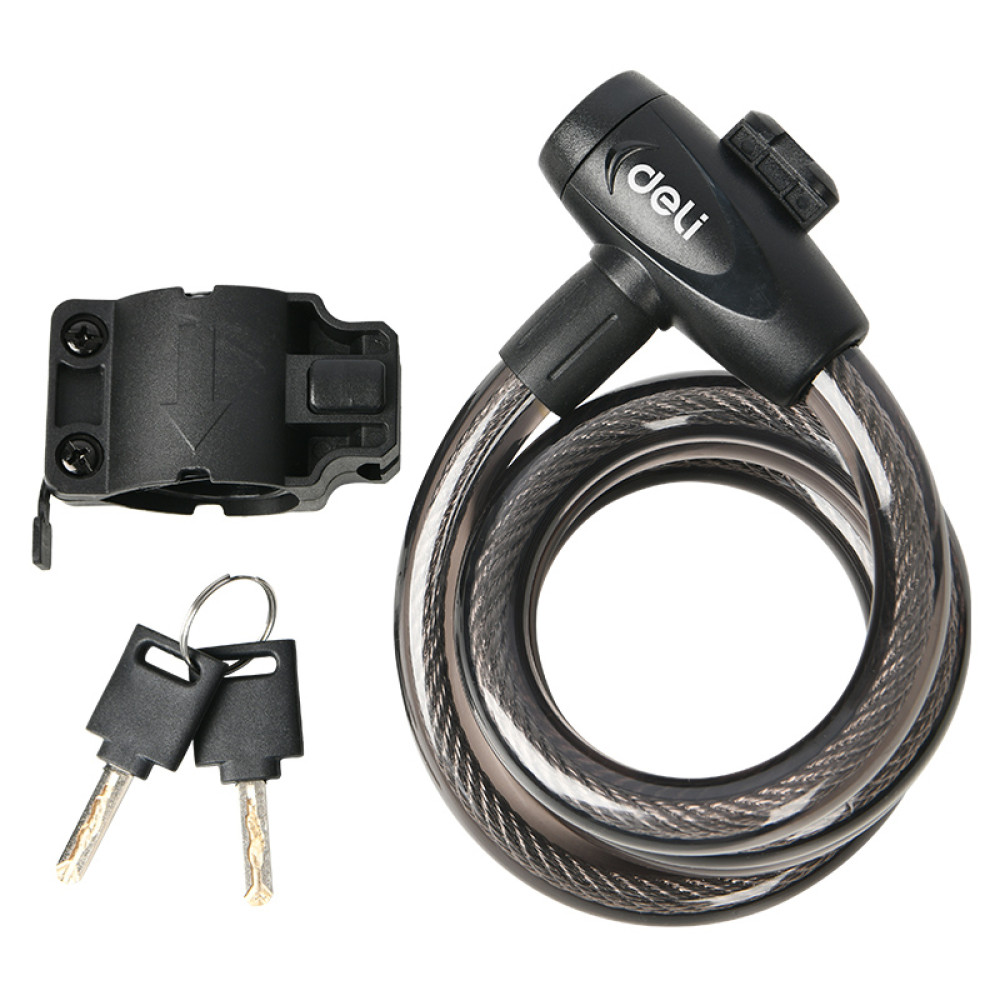 DELI κλειδαριά ποδηλάτου με κλειδί DL508062, Φ12mm, 1m, μαύρη