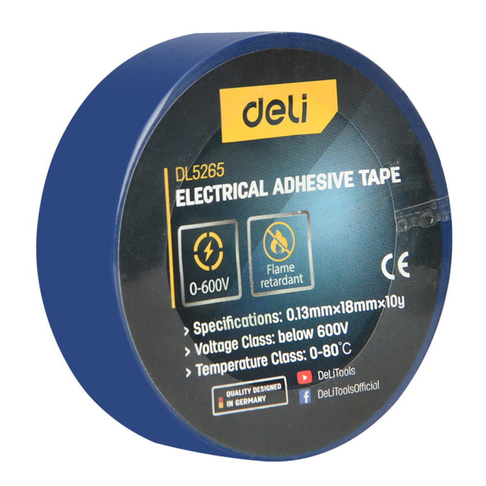 DELI μονωτική ταινία υψηλής αντοχής DL5265, 18mm x 9.15m, μπλε