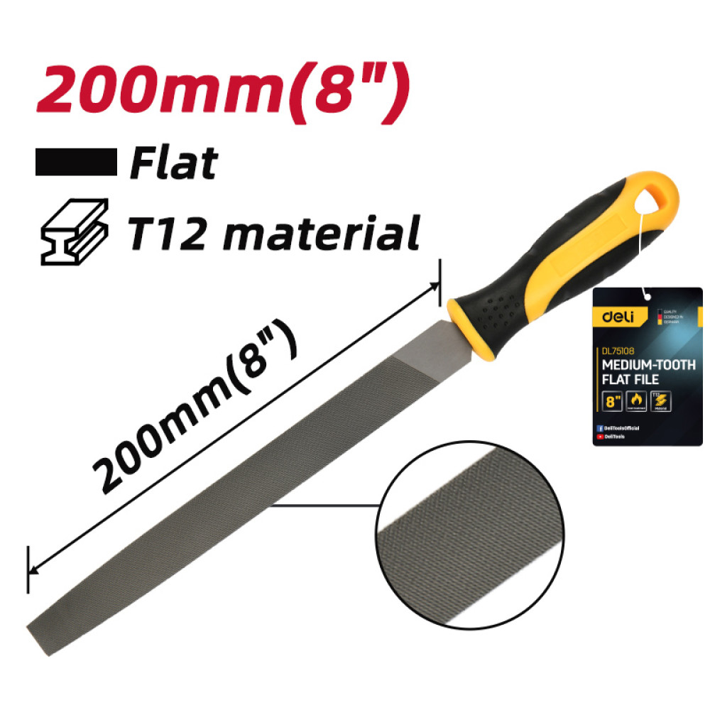 DELI λίμα πλατιά DL75108 με αντιολισθητική λαβή, μετάλλου, 200mm