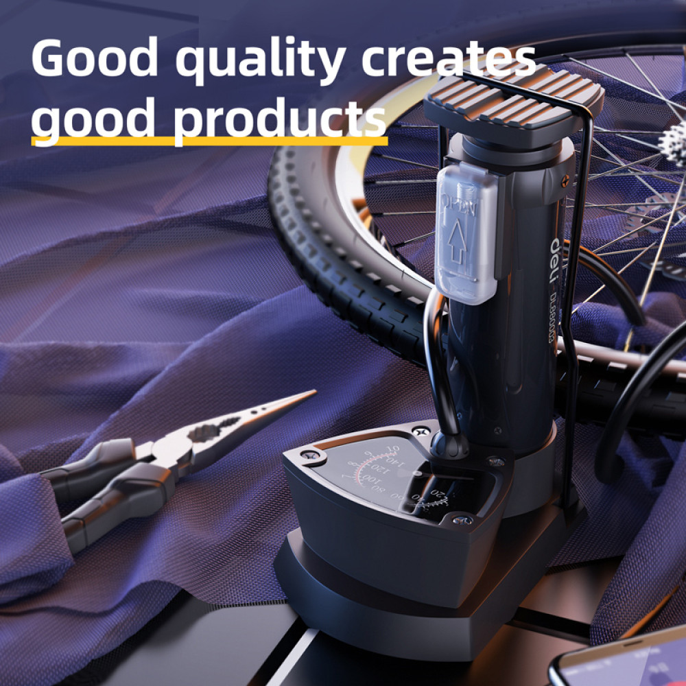 DELI τρόμπα ποδιού DL880003 με μανόμετρο, 140PSI, μαύρη
