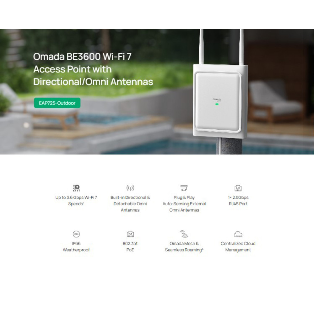 TP-LINK access point EAP725-Outdoor, WiFi 7, 3600Mbps BE3600, Mesh, V1.0
