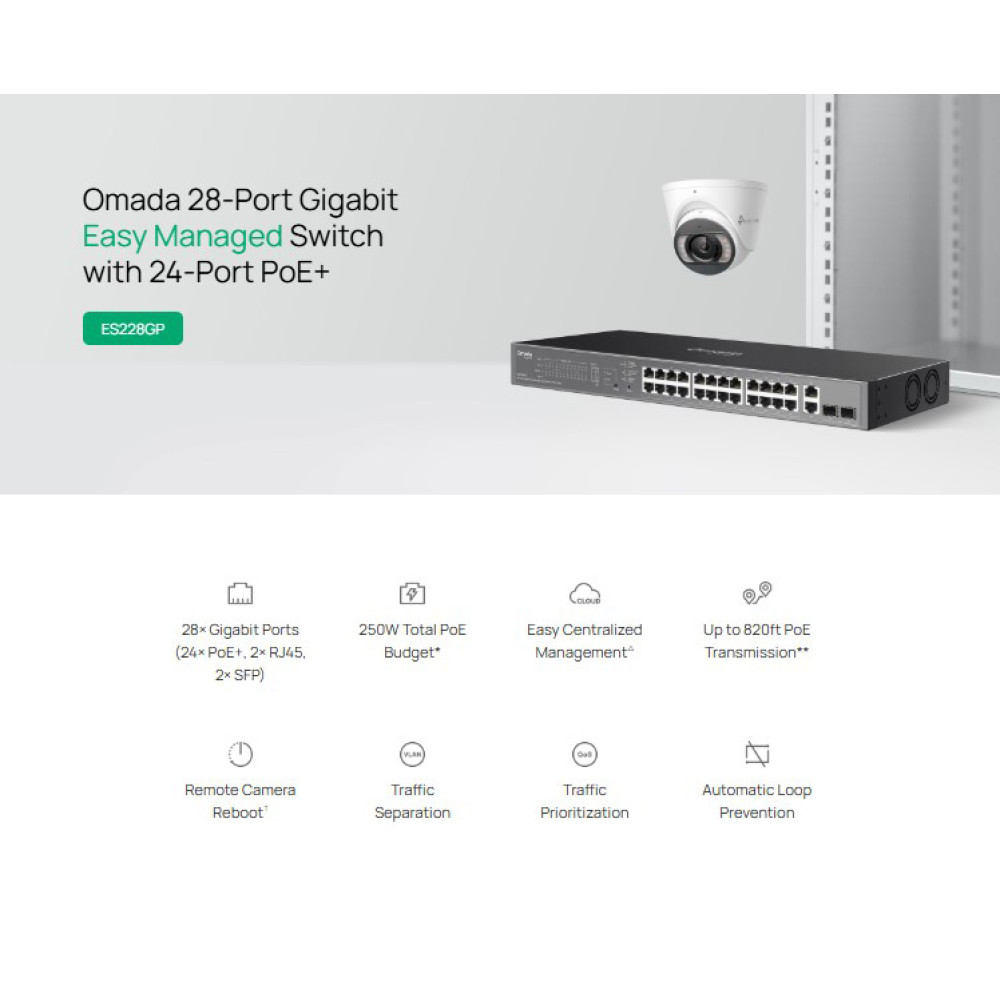 TP-LINK easy managed switch ES228GP, 28x Gigabit θύρες, PoE+, V1.0