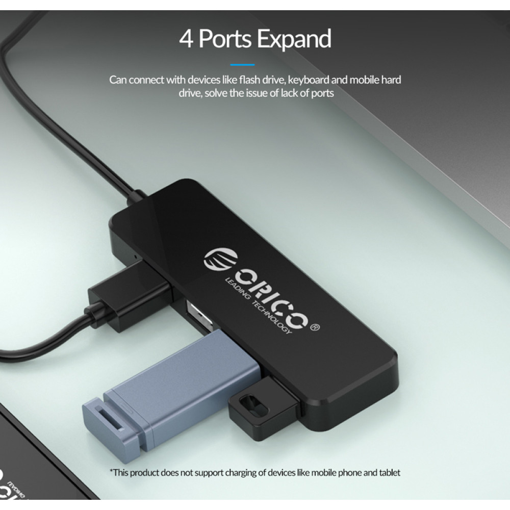 ORICO USB hub FL01, 4x θυρών, USB 2.0, 480Mbps, USB σύνδεση, μαύρο