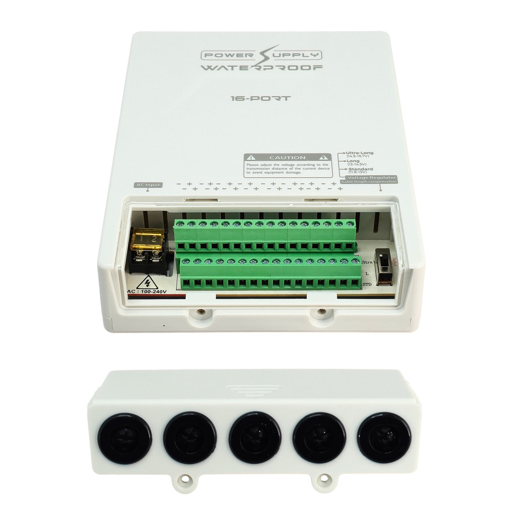 FOLKSAFE τροφοδοτικό συστημάτων CCTV FS-DC121608W, 16 εξόδων, 12V/8A, αδιάβροχο IP65