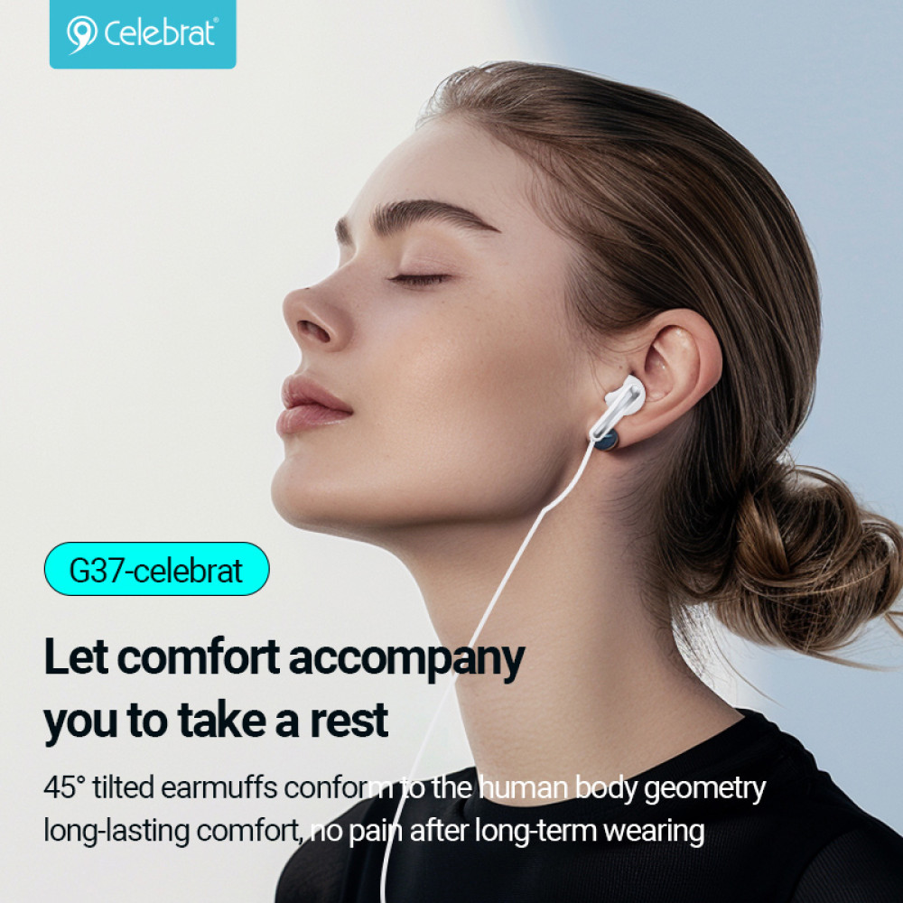 CELEBRAT earphones με μικρόφωνο G37, USB-C σύνδεση, 14.2mm, 1.2m, λευκά
