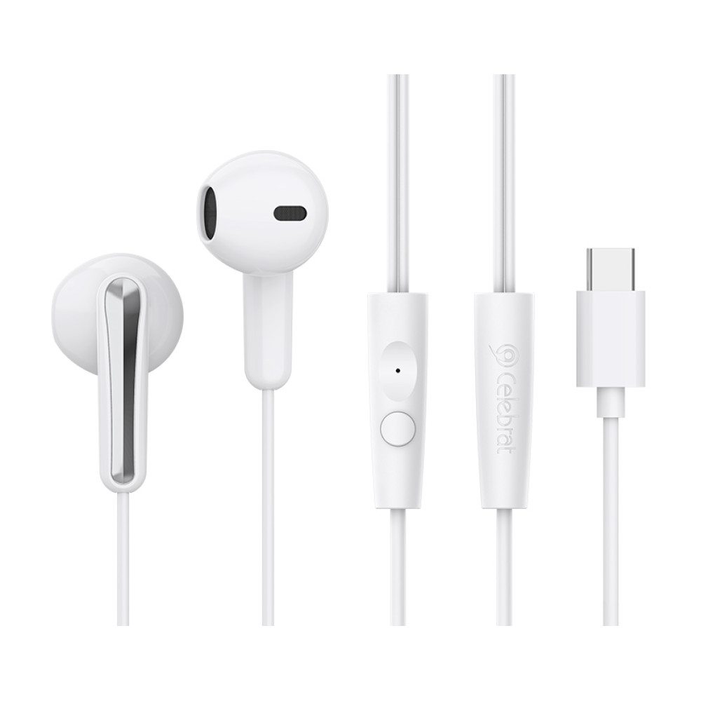 CELEBRAT earphones με μικρόφωνο G37, USB-C σύνδεση, 14.2mm, 1.2m, λευκά