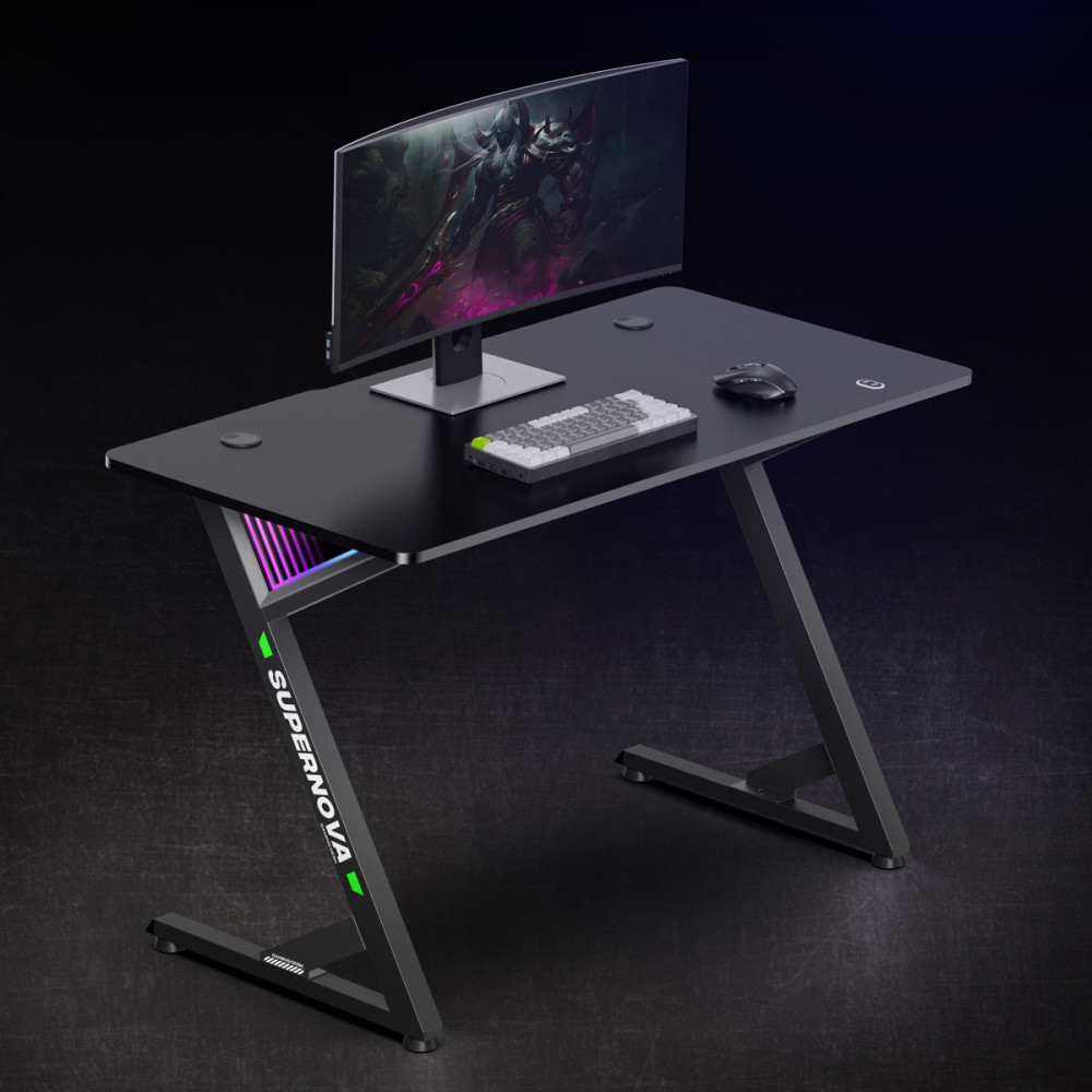 BRATECK gaming γραφείο GMD14-1 με RGB φωτισμό, 120x60x75cm, μαύρο
