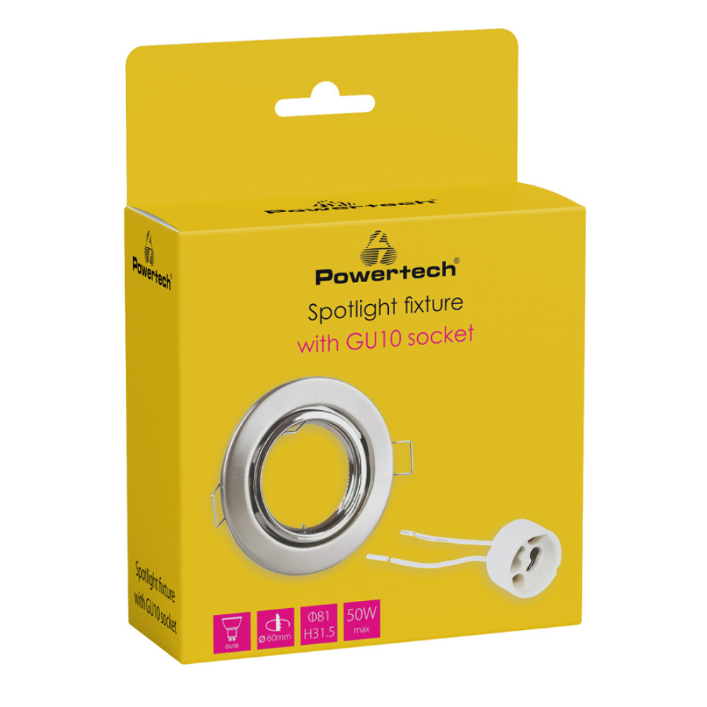POWERTECH μεταλλικό πλαίσιο spot & ντουί GU10-003, χωνευτό, 81x31.5mm