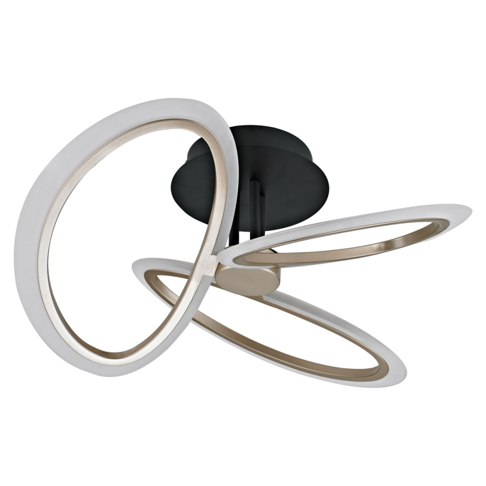 POWERTECH LED φωτιστικό οροφής HLL-0206, 40W, 4000K, Φ53x26cm, οπάλ χρυσό/μαύρο