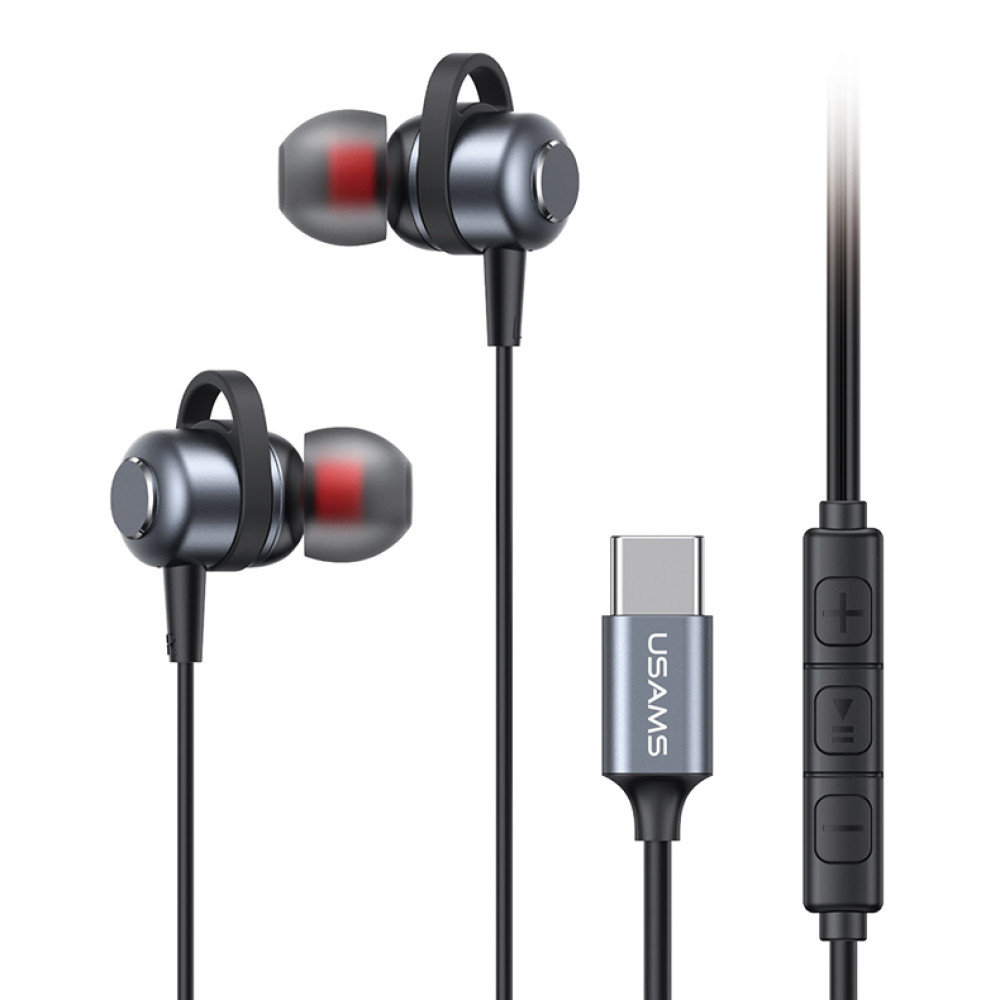 USAMS earphones με μικρόφωνο US-SJ758, USB-C σύνδεση, μεταλλικά, 1.2m, γκρι