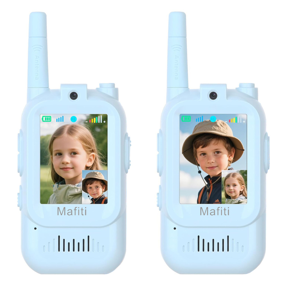 MAFITI παιδικά walkie talkie JK200 με οθόνη & κάμερα, 3+ ετών, επαναφορτιζόμενα, μπλε, 2τμχ