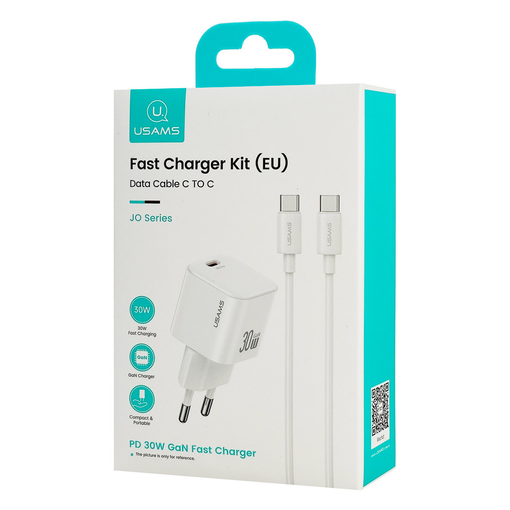 USAMS φορτιστής τοίχου CC262 με καλώδιο USB-C, 30W, GaN, λευκός