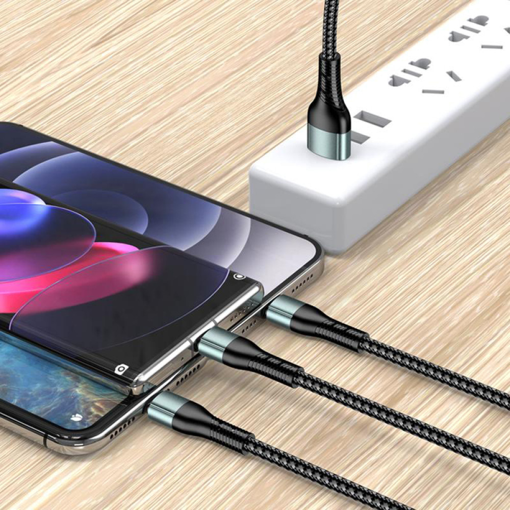 KAKUSIGA καλώδιο USB σε USB-C/Lightning/Micro USB KSC-1026, 5A, 480Mbps, 1.2m, μαύρο
